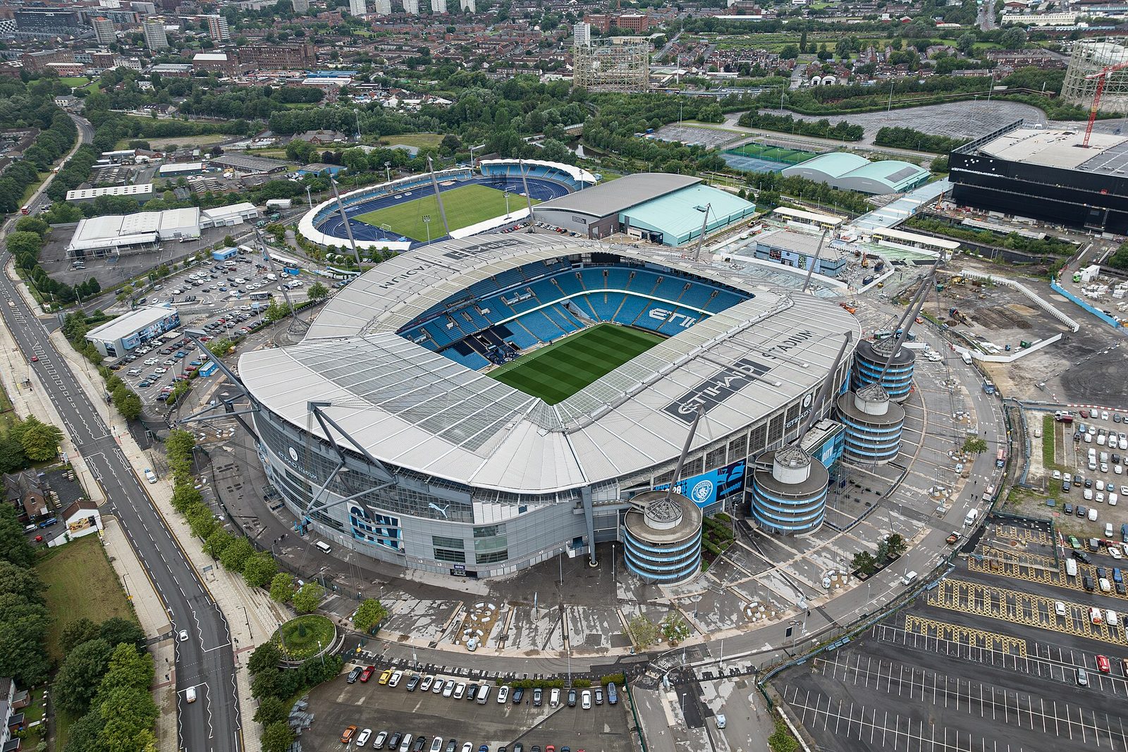 The Etihad Stadium, home of Manchester City, from the air